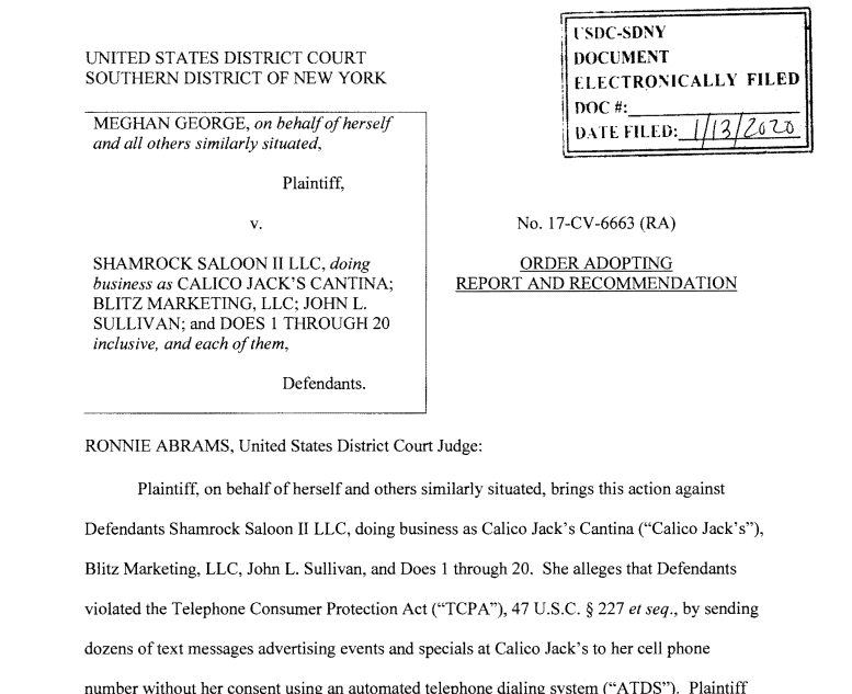 Southern District of New York Appoints John Kristensen As Class Counsel in Meghan George v. Shamrock Saloon II Case
